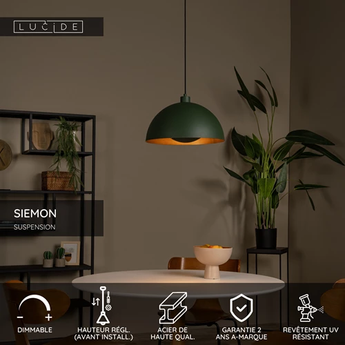 Lucide SIEMON - Suspension - Ø 40 cm - 1xE27 - Vert - USP